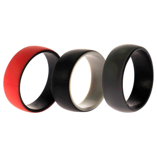 Silicone Wedding 2Layer Dome Ring Set - Black-Red by ROQ for Men - 3 x 13 mm Ring