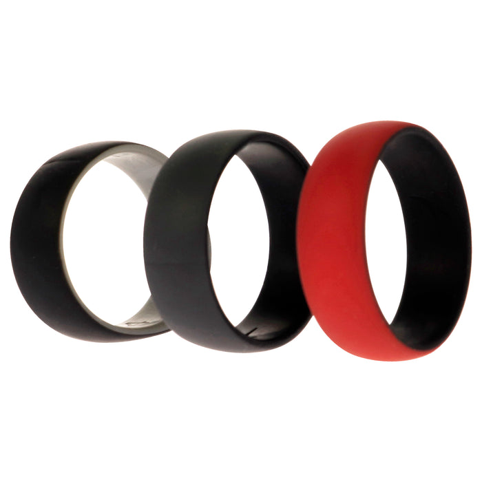 Silicone Wedding 2Layer Dome Ring Set - Black-Red by ROQ for Men - 3 x 14 mm Ring