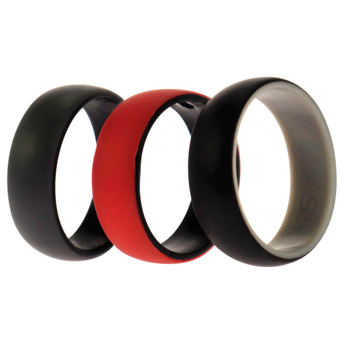 Silicone Wedding 2Layer Dome Ring Set - Black-Red by ROQ for Men - 3 x 15 mm Ring