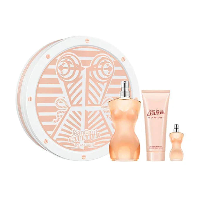 Classique by Jean Paul Gaultier for Women - 3 Pc Gift Set 3.4 oz EDT Spray, 0.2oz EDT Spray, 2.5oz Perfumed Body Lotion