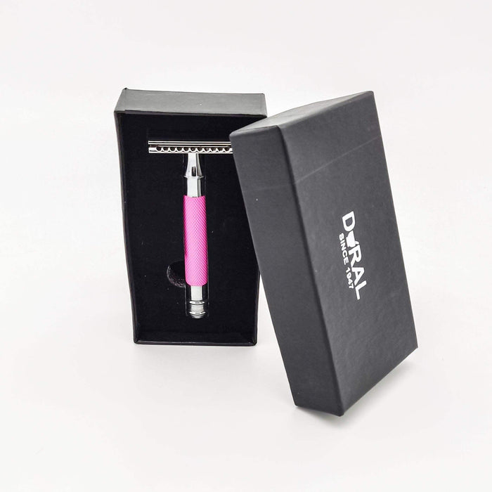 Dural Heavy Stroud Head Double Edge Safety Razor Duty Pink/Black + Pouch