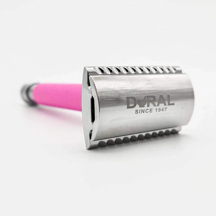 Dural Heavy Stroud Head Double Edge Safety Razor Duty Pink/Silver + Pouch