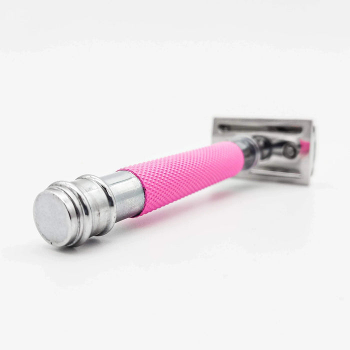 Dural Heavy Stroud Head Double Edge Safety Razor Duty Pink/Silver + Pouch
