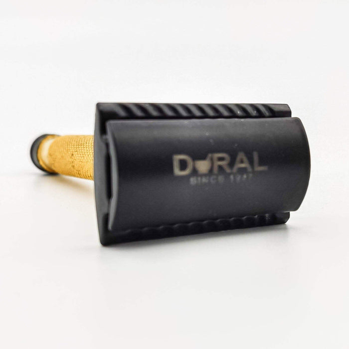 Dural Heavy Stroud Head Double Edge Safety Razor Duty Golden/Black + Pouch