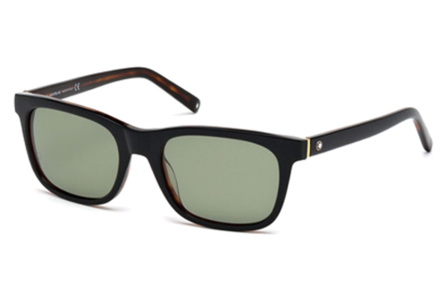 Mont Blanc MB507S 01N - Shiny Black-Green Polarized by Mont Blanc for Men - 53-19-145 mm Sunglasses