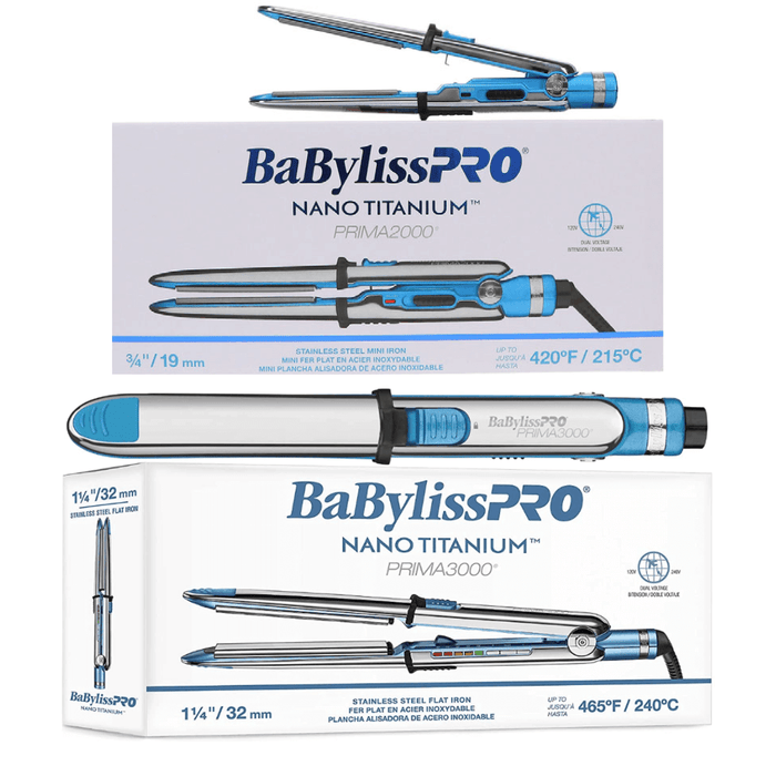 BaBylissPRO Nano Titanum Prima 3000 Plancha alisadora de 1¼" #BNT3000TUC y Prima 2000 3/4" #BNT2000UC