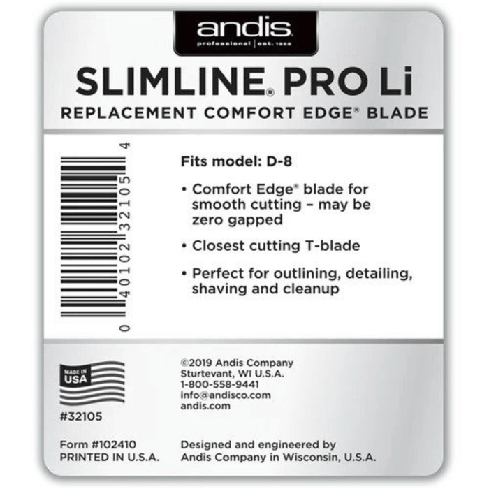 Andis Slimline Pro-cortadora de pelo Li, cuchilla en T de acero al carbono, #32105