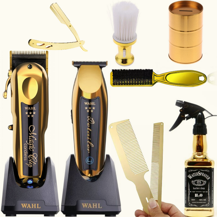 Wahl Professional 5 Star Series Cordless Magic Clip Gold & Cordless Detailer Li Gold + Free Gifts Combo Set