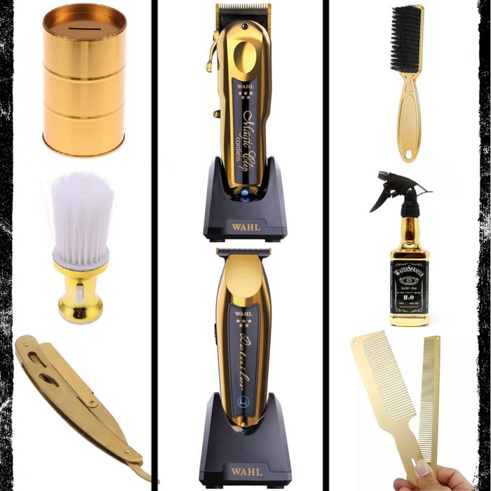 Wahl Professional 5 Star Series Cordless Magic Clip Gold & Cordless Detailer Li Gold + Free Gifts Combo Set