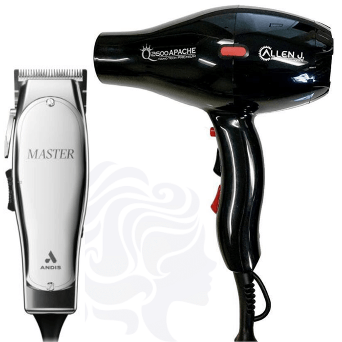 Andis Professional - Cortadora de pelo con cuchilla ajustable #01815 y Allen J. 2600 Apache Nano Tech Premium Secador de pelo ligero Salón 2100 W Combo Set