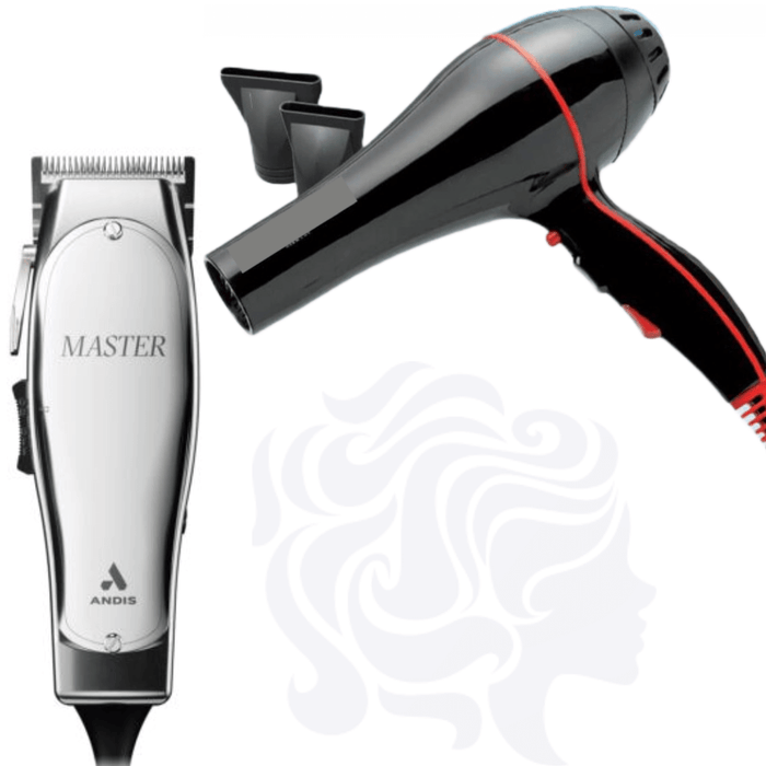 Andis Professional Adjustable Blade Master Hair Clipper #01815 & Allen J. 2600 Apache Nano Tech Hair Blow Dryer Lightweight Salon 2100W Combo Set