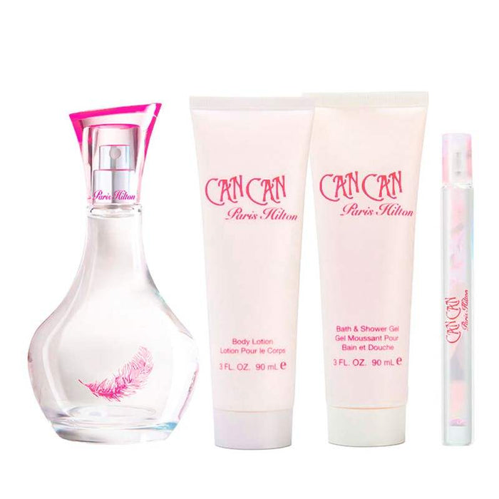 Can Can by Paris Hilton for Women - 4 Pc Gift Set 3.4oz EDP Spray, 0.34oz EDP Spray, 3oz Body Lotion, 3oz Bath and Shower Gel