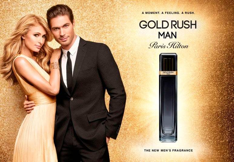 Gold Rush Man de Paris Hilton pour hommes - Coffret 4 pièces Spray EDT 3,4 oz, Spray EDT 0,5 oz, Nettoyant pour cheveux et corps 3,0 oz, Stick déodorant sans alcool 2,75 oz