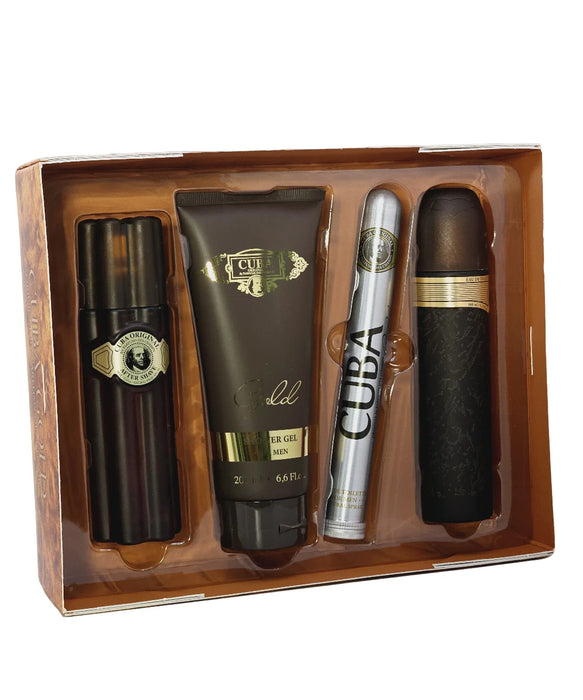 Cuba Gold Must Have by Cuba for Men - 5 Pc Gift Set 3.3oz EDT Spray, 1.17oz EDT Spray, 3.3oz After Shave, 6.7oz Body Spray, 6.7oz Shower Gel