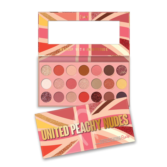 RUDE United Peachy Nudes - Paleta de sombras y pigmentos prensados ​​de 21