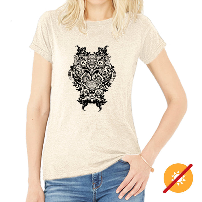 Women Crew Tee - Ornate Owl - Beige par DelSol pour Femme - 1 Pc T-Shirt (Petit)