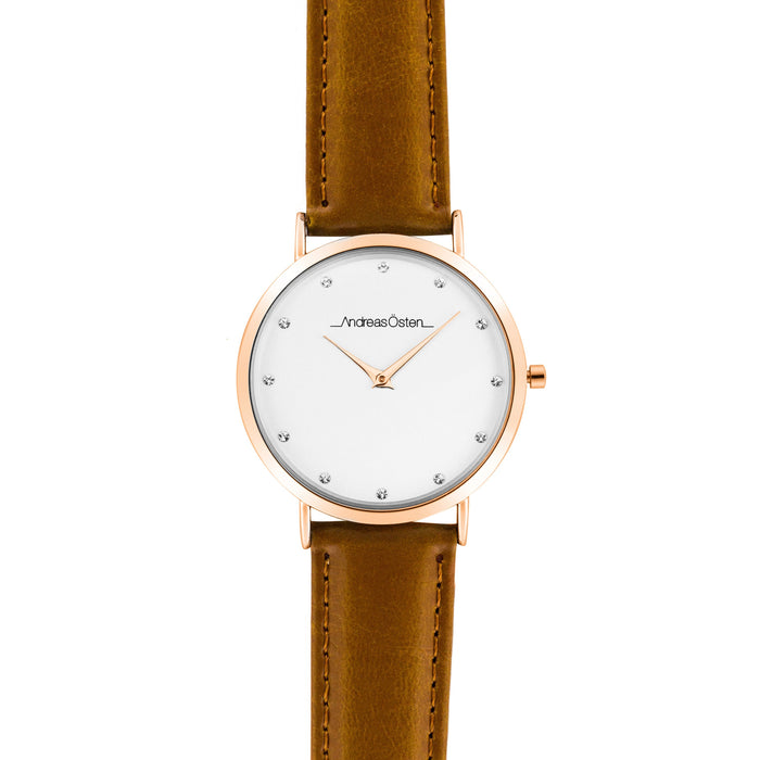 AO-18 Klassisk - Montre avec bracelet en cuir argenté/marron par Andreas Osten pour femme - Montre 1 pièce