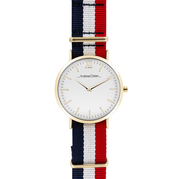 AO-66 Somand - Gold/Navy Blue-White-Red Nylon Strap Watch by Andreas Osten for Men - 1 Pc Watch