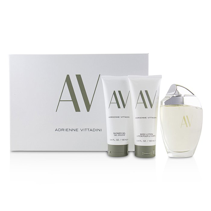 AV par Adrienne Vittadini pour femme - Coffret 3 pièces Spray EDP 3 oz, lotion pour le corps 3,3 oz, gel douche 3,3 oz