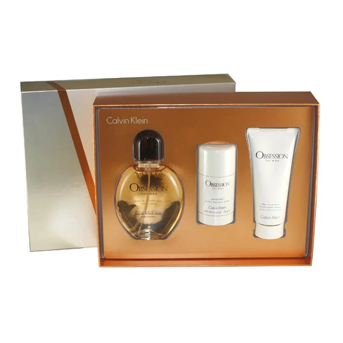 Obsession by Calvin Klein for Men - 3 Pc Gift Set 4oz EDT Spray, 2.6oz Deodorant Stick, 3.3oz After Shave Balm