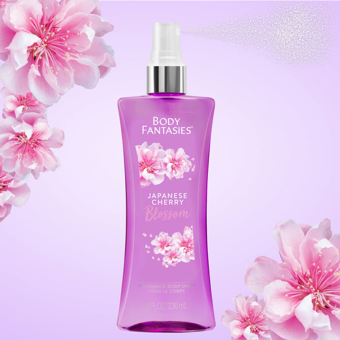 Spray corporal con fragancia de flor de cerezo japonés exclusivo de Body Fantasies para mujeres - Spray corporal de 8 oz