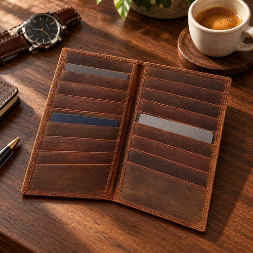 BarberSets Leather Long Bifold Card Holder Wallet - Brown, Large (Model 101L) - lifestyle