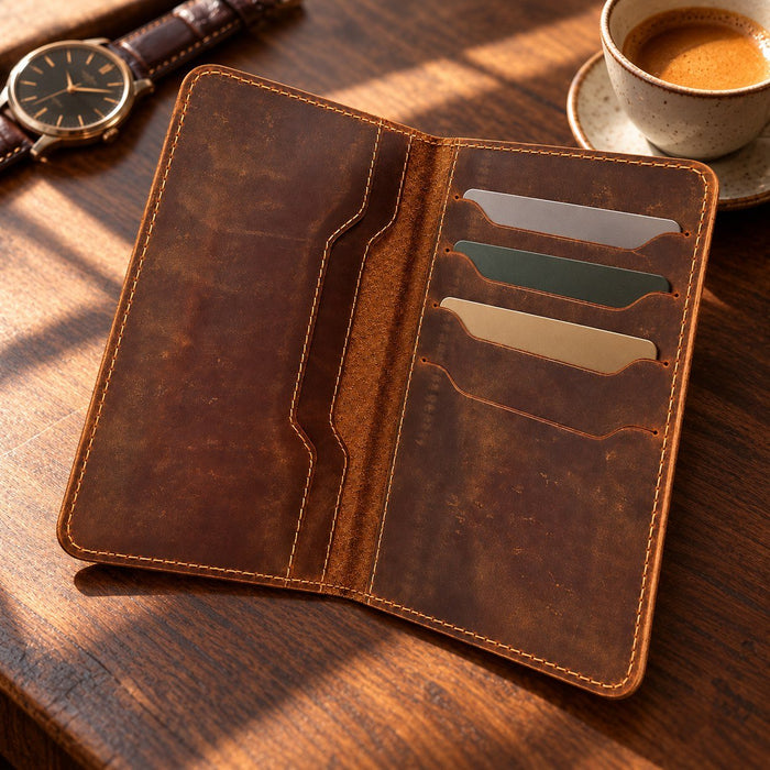 BarberSets Leather Long Bifold Card Holder Wallet - Brown, X-Large (Model 101XL) - lifestyle