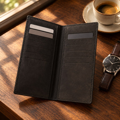 BarberSets Leather Long Bifold Card Holder Wallet - Black, Medium (Model 102) - lifestyle