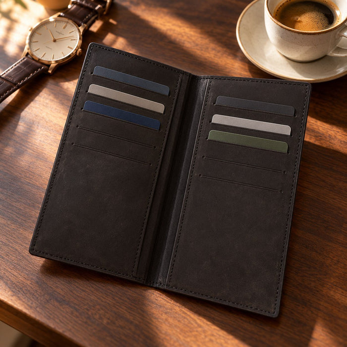 BarberSets Leather Long Bifold Card Holder Wallet - Black, Large (Model 102L) - lifestyle