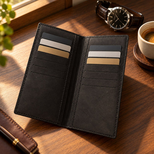 BarberSets Leather Long Bifold Card Holder Wallet - Black, X-Large (Model 102XL) - lifestyle