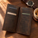 BarberSets Leather Long Bifold Card Holder Wallet - Dark Brown, Large (Model 103L) - lifestyle