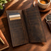 BarberSets Leather Long Bifold Card Holder Wallet - Dark Brown, X-Large (Model 103XL) - lifestyle