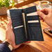 BarberSets Leather Long Bifold Card Holder Wallet - Navy Blue, Large (Model 104L) - real photo, outer cover