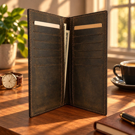BarberSets Leather Long Bifold Card Holder Wallet - Dark Green, Medium (Model 106)