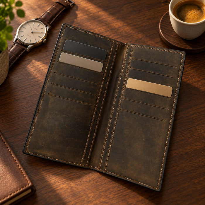 BarberSets Leather Long Bifold Card Holder Wallet - Dark Green, X-Large (Model 106XL) - lifestyle