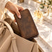 BarberSets Women's Leather Zip-Around Long Wallet - Dark Brown (Model 109) - real photo, outer cover