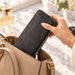 BarberSets Women's Leather Zip-Around Long Wallet - Black (Model 110) - real photo, outer cover