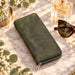 BarberSets Women's Leather Zip-Around Long Wallet - Medium Green (Model 111M) - real photo, open