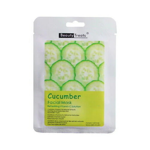 BEAUTY TREATS Facial Mask Refreshing Vitamin C Solution - Cucumber - Display Box 24 Pieces