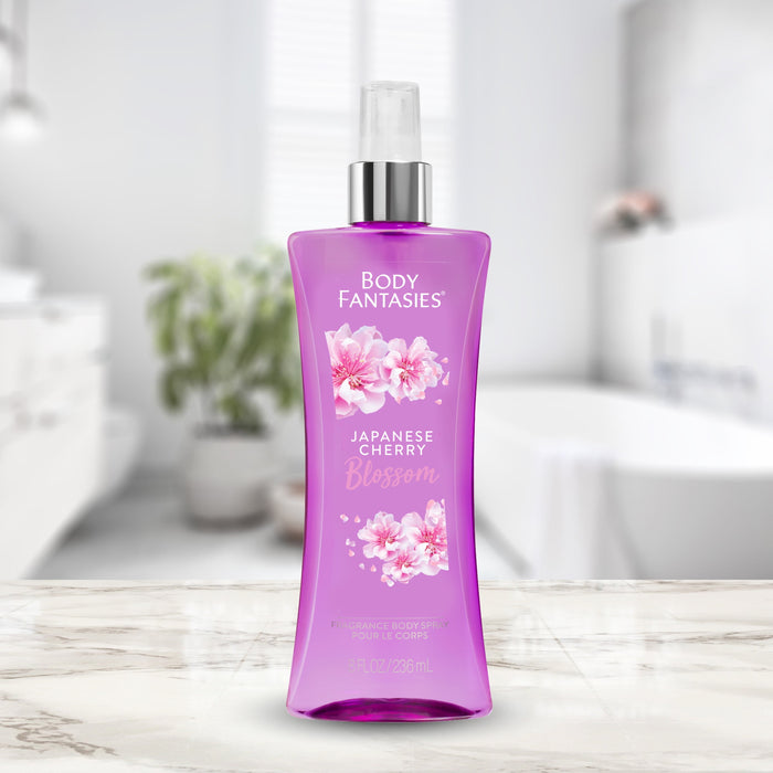 Spray corporal con fragancia de flor de cerezo japonés exclusivo de Body Fantasies para mujeres - Spray corporal de 8 oz