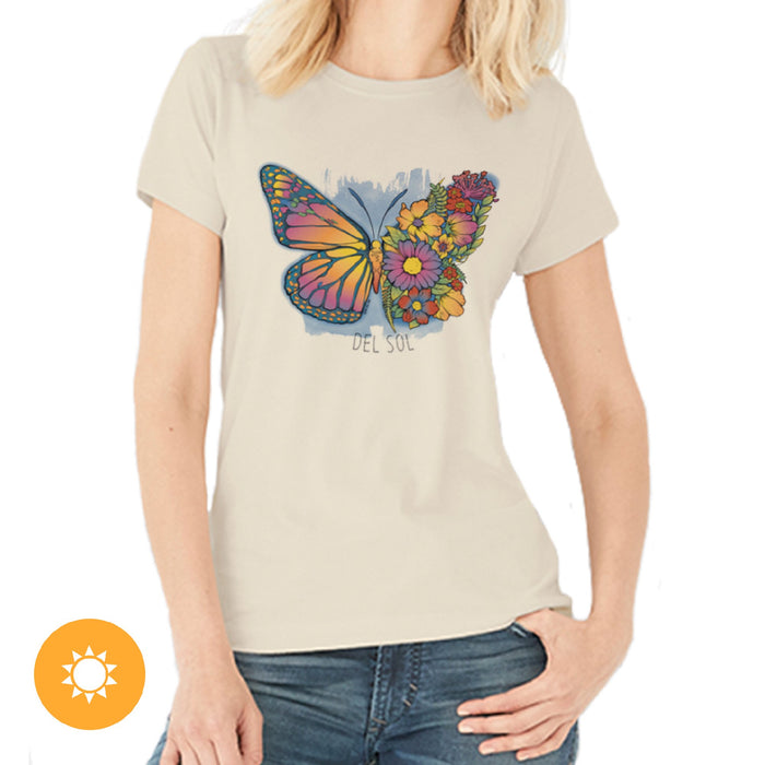 Women Crew Tee - Butterfly Floral - Beige par DelSol pour Femme - 1 Pc T-Shirt (Medium)