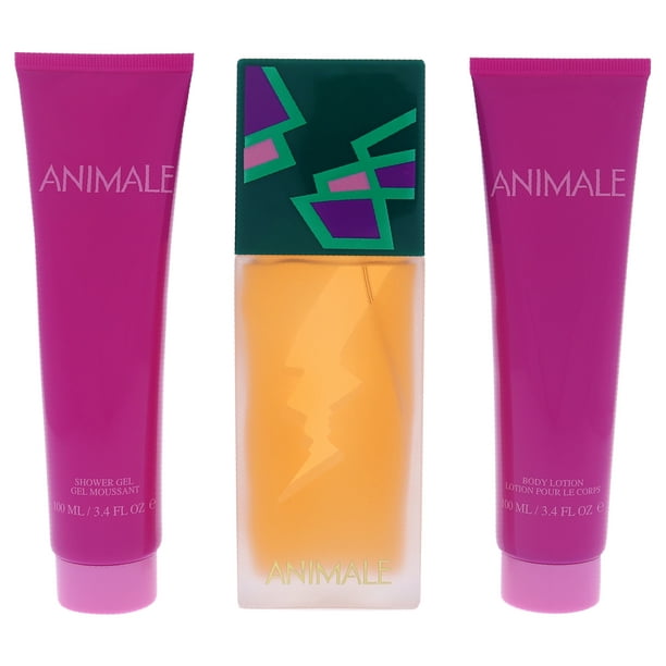 Animale by Animale pour femme - Coffret 3 pièces Spray EDP 3,4 oz, Lotion pour le corps 3,4 oz, Gel douche 3,4 oz