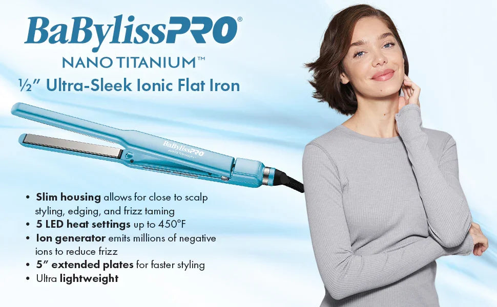 BaBylissPRO Nano Titanium 1/2" Ultra-Sleek Flat Iron