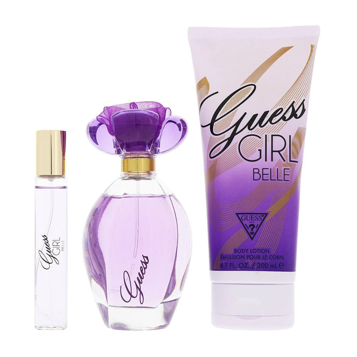 Guess Girl Belle by Guess for Women - 3 Pc Gift Set 3.4oz EDT Spray , 0.5oz EDP Travel Spray, 6.7oz Body Lotion