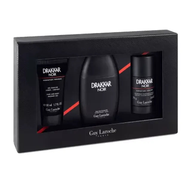 Drakkar Noir by Guy Laroche for Men - 3 Pc Gift Set 3.4oz EDT Spray, 2.6oz Deodorant Stick, 1.7oz Shower Gel