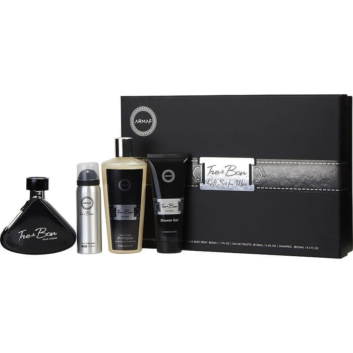 Tres Bon d'Armaf pour hommes - Coffret 4 pièces Spray EDT 3,4 oz, Gel douche 3,4 oz, Spray corporel 1,7 oz, Shampoing 8,4 oz