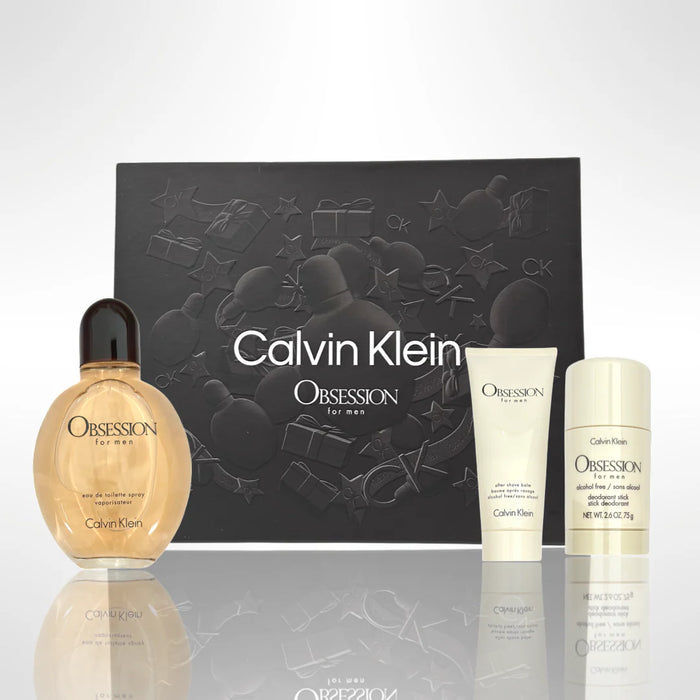 Obsession by Calvin Klein for Men - 3 Pc Gift Set 4oz EDT Spray, 2.6oz Deodorant Stick, 3.3oz After Shave Balm