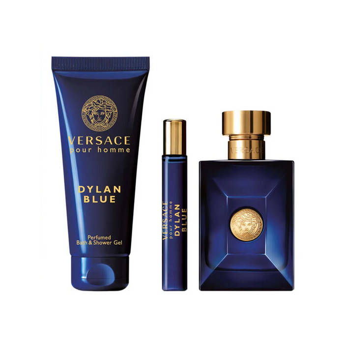 Dylan Blue de Versace pour homme - Coffret 3 pièces Spray EDT 3,4 oz, Spray EDT 0,3 oz, Gel bain et douche 5,0 oz