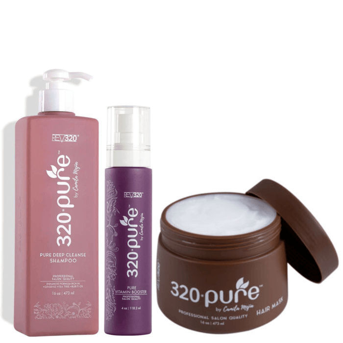 REV320 Pure Combo Set, champú de limpieza profunda, mascarilla para el cabello y potenciador de vitaminas