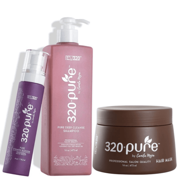 REV320 Pure Combo Set, champú de limpieza profunda, mascarilla para el cabello y potenciador de vitaminas